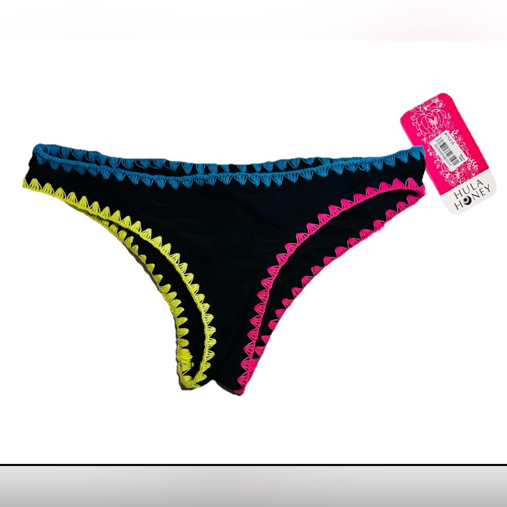 Hula Honey Bikini Bottom Women’s Size Small Whip-Stitch Black Colored Brief Swim
